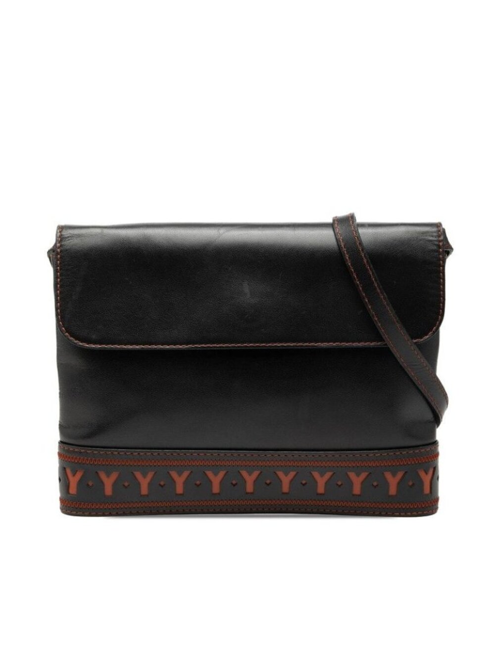 Saint Laurent Cut Shoulder Bag Black Orange Leather